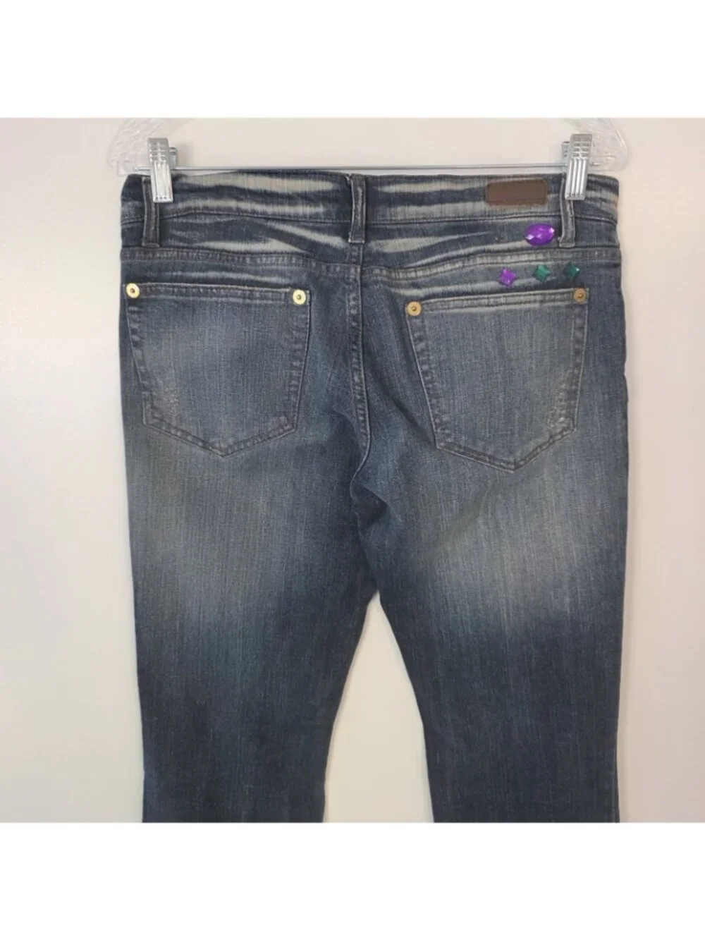 DKNY Jeweled Jeans Blue Distressed Denim Boho Bling Gemstones Juniors Size 9‎